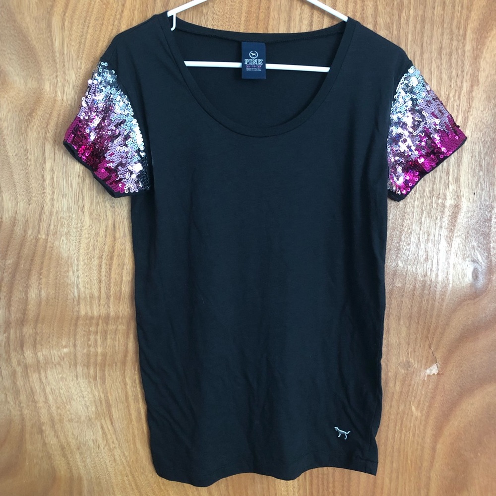 • 2/$10 • Pink VS Sequin Sleeve Tee